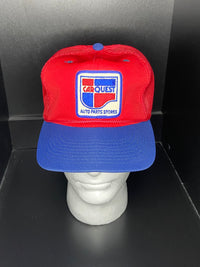 Vintage 80s CarQuest Auto Parts Hat Red Blue Trucker Mesh Snapback Rope USA