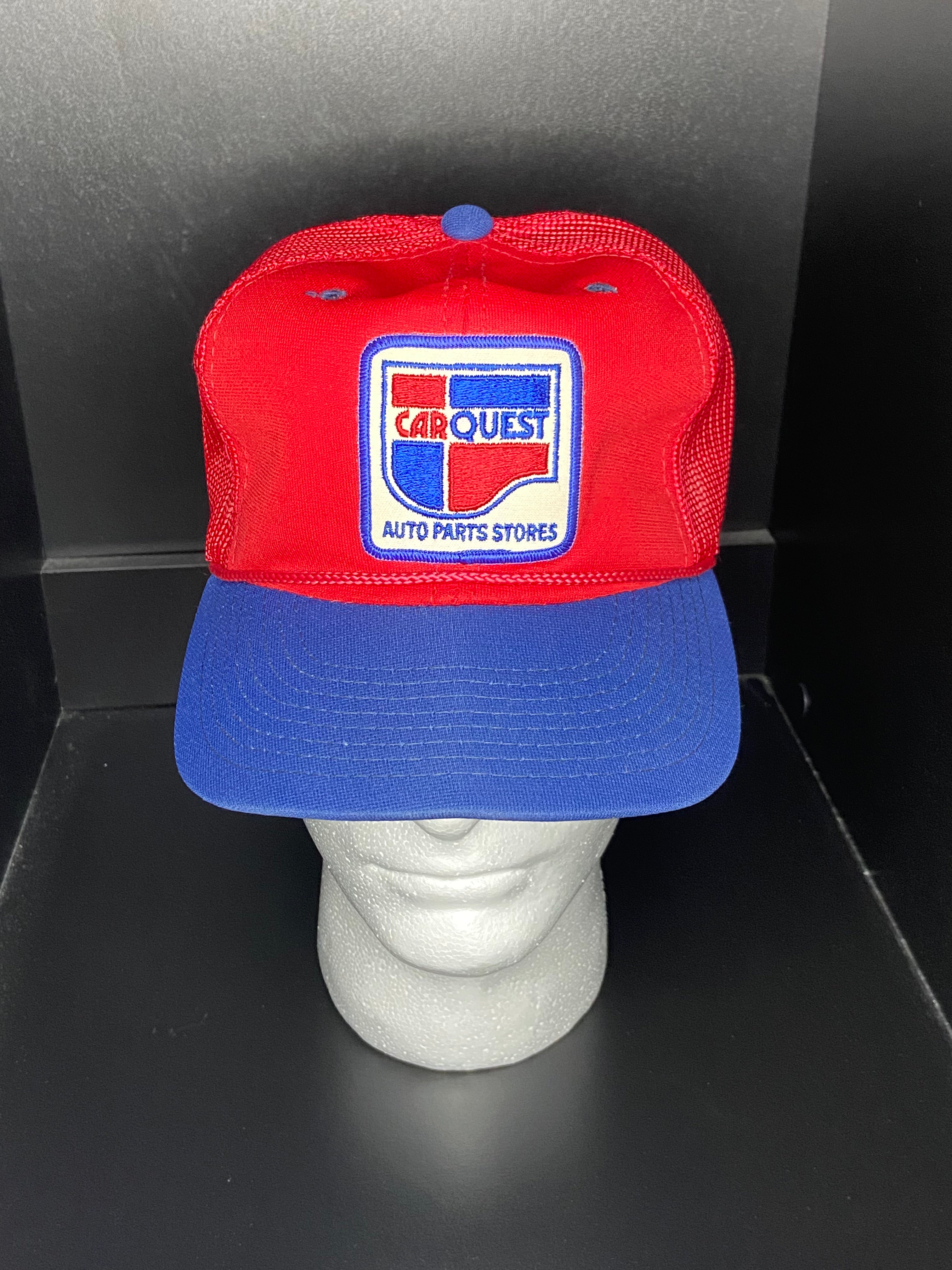 Vintage 80s CarQuest Auto Parts Hat Red Blue Trucker Mesh Snapback Rope USA