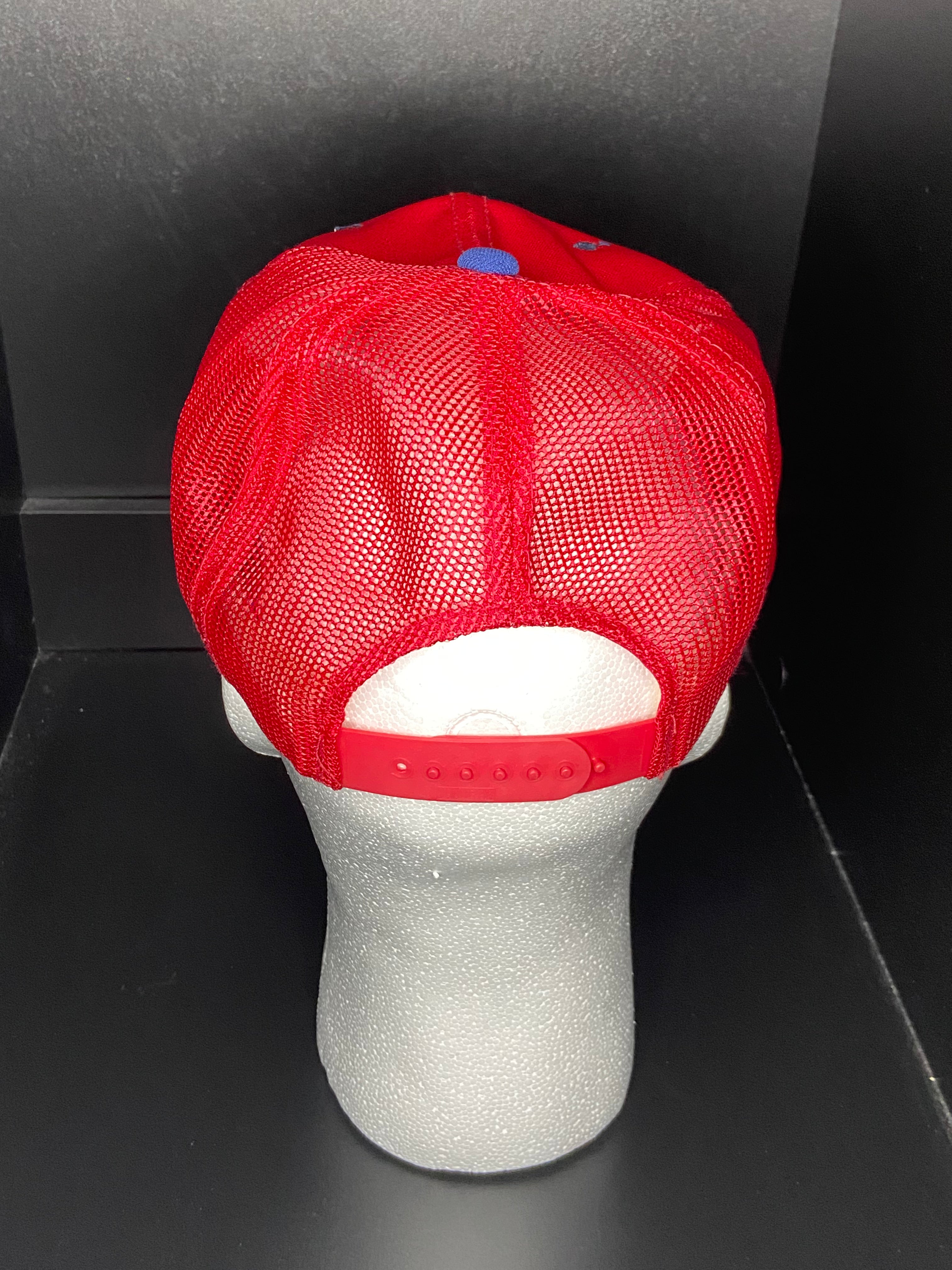 Vintage 80s CarQuest Auto Parts Hat Red Blue Trucker Mesh Snapback Rope USA