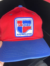 Vintage 80s CarQuest Auto Parts Hat Red Blue Trucker Mesh Snapback Rope USA