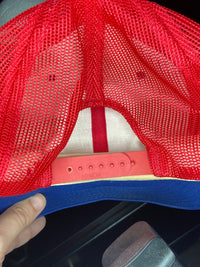 Vintage 80s CarQuest Auto Parts Hat Red Blue Trucker Mesh Snapback Rope USA