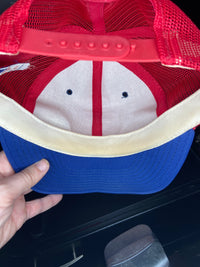 Vintage 80s CarQuest Auto Parts Hat Red Blue Trucker Mesh Snapback Rope USA