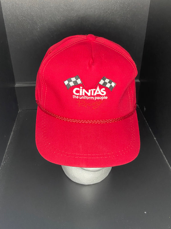 Vintage Cintas Racing Hat Red Rope Snapback Checkered Flag Leather Strap USA