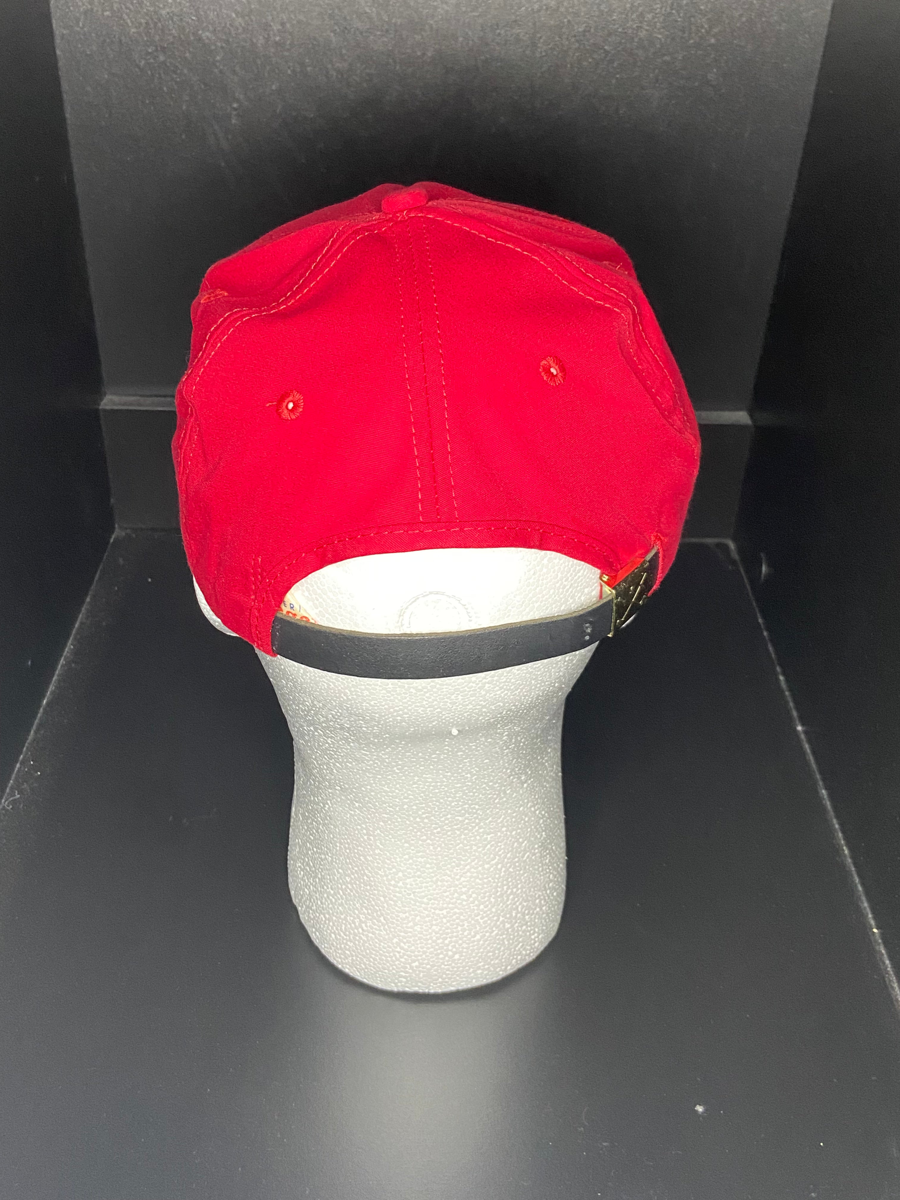 Vintage Cintas Racing Hat Red Rope Snapback Checkered Flag Leather Strap USA