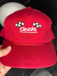 Vintage Cintas Racing Hat Red Rope Snapback Checkered Flag Leather Strap USA