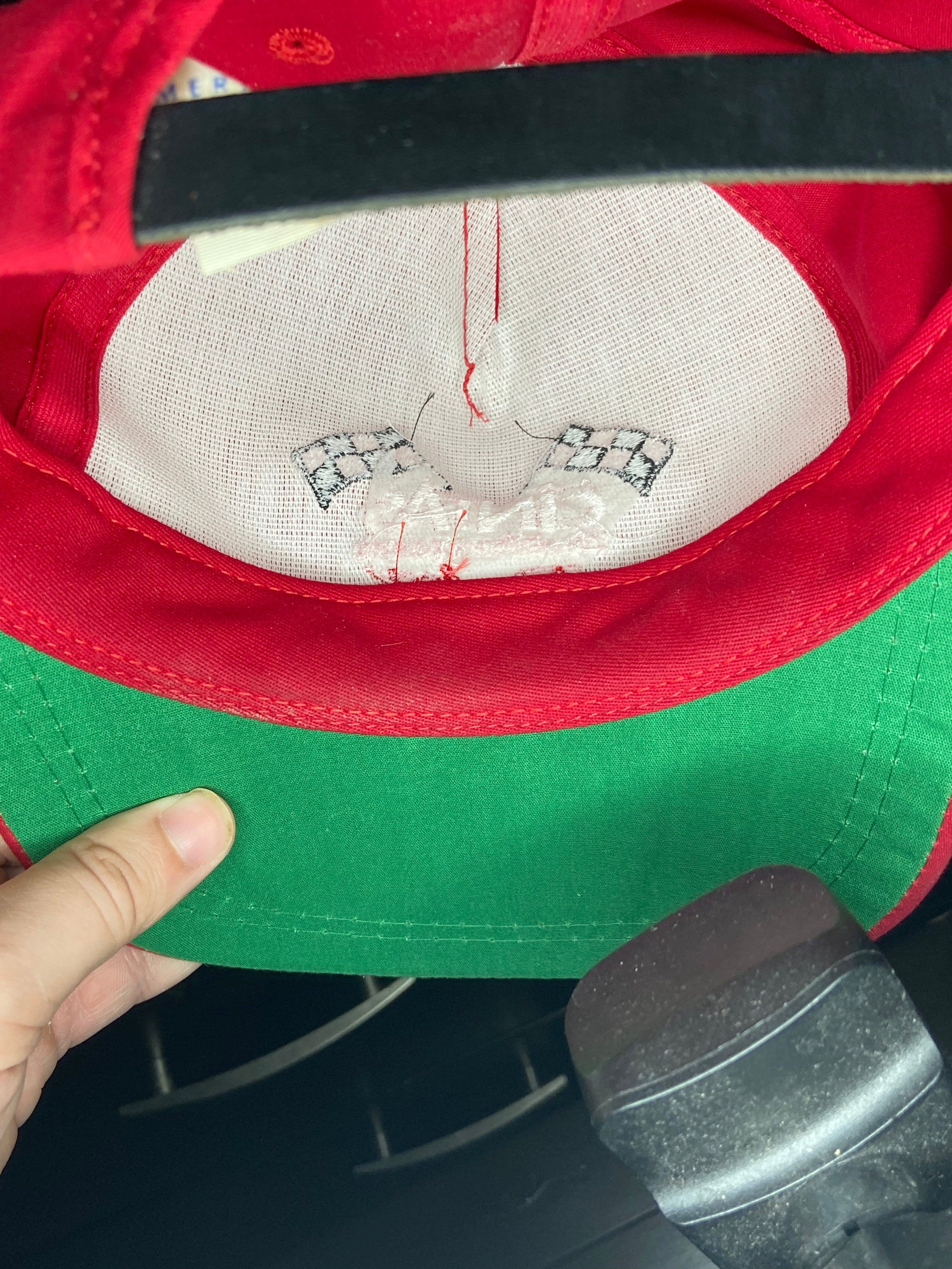 Vintage Cintas Racing Hat Red Rope Snapback Checkered Flag Leather Strap USA