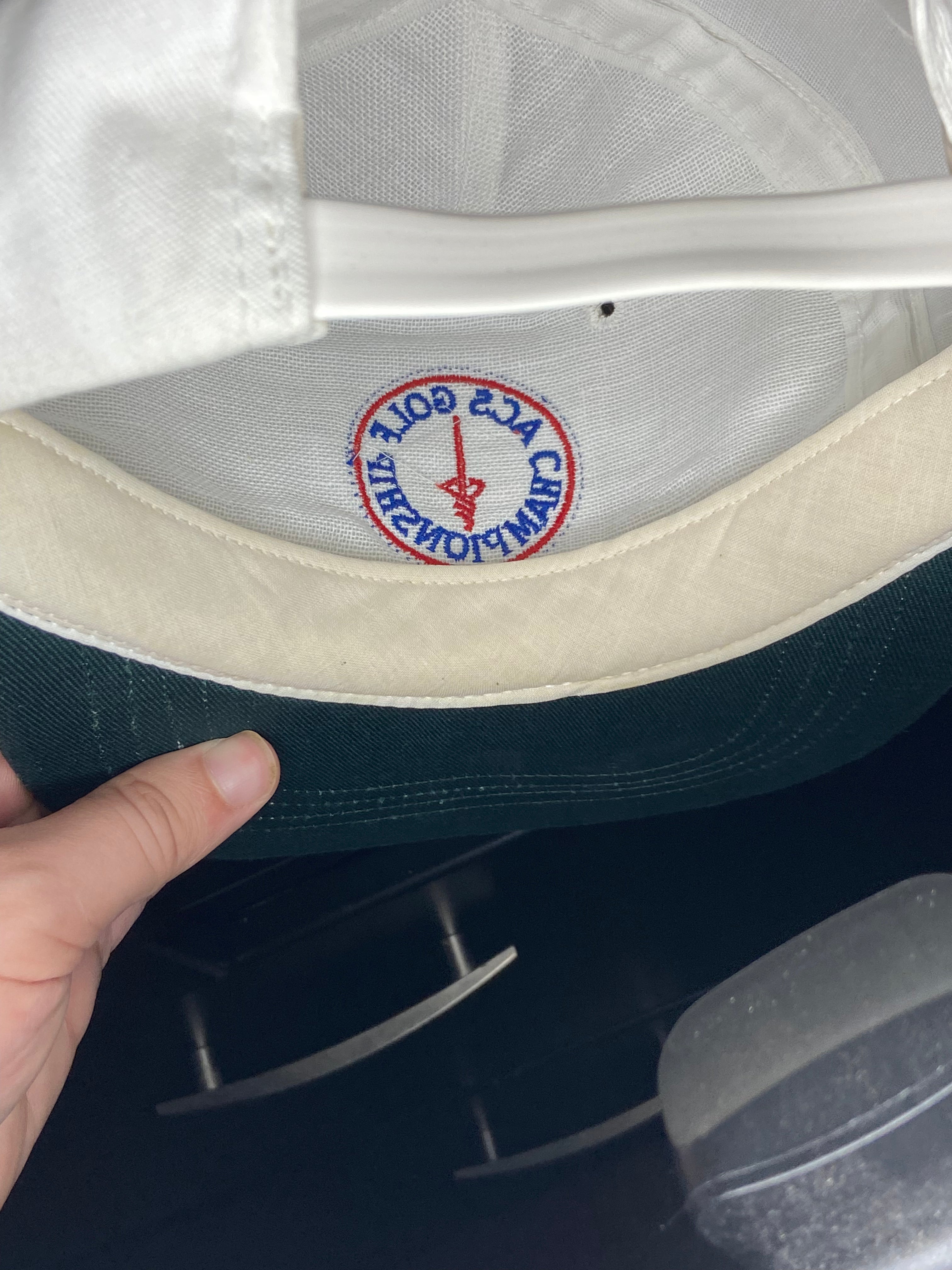 Vintage ACS Golf Championship Hat White Rope Cap USA Embroidered w/ Gold Buckle