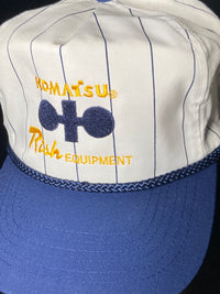 Vintage Komatsu Trucker Hat Embroidered Pinstripe Blue White Rope Snapback