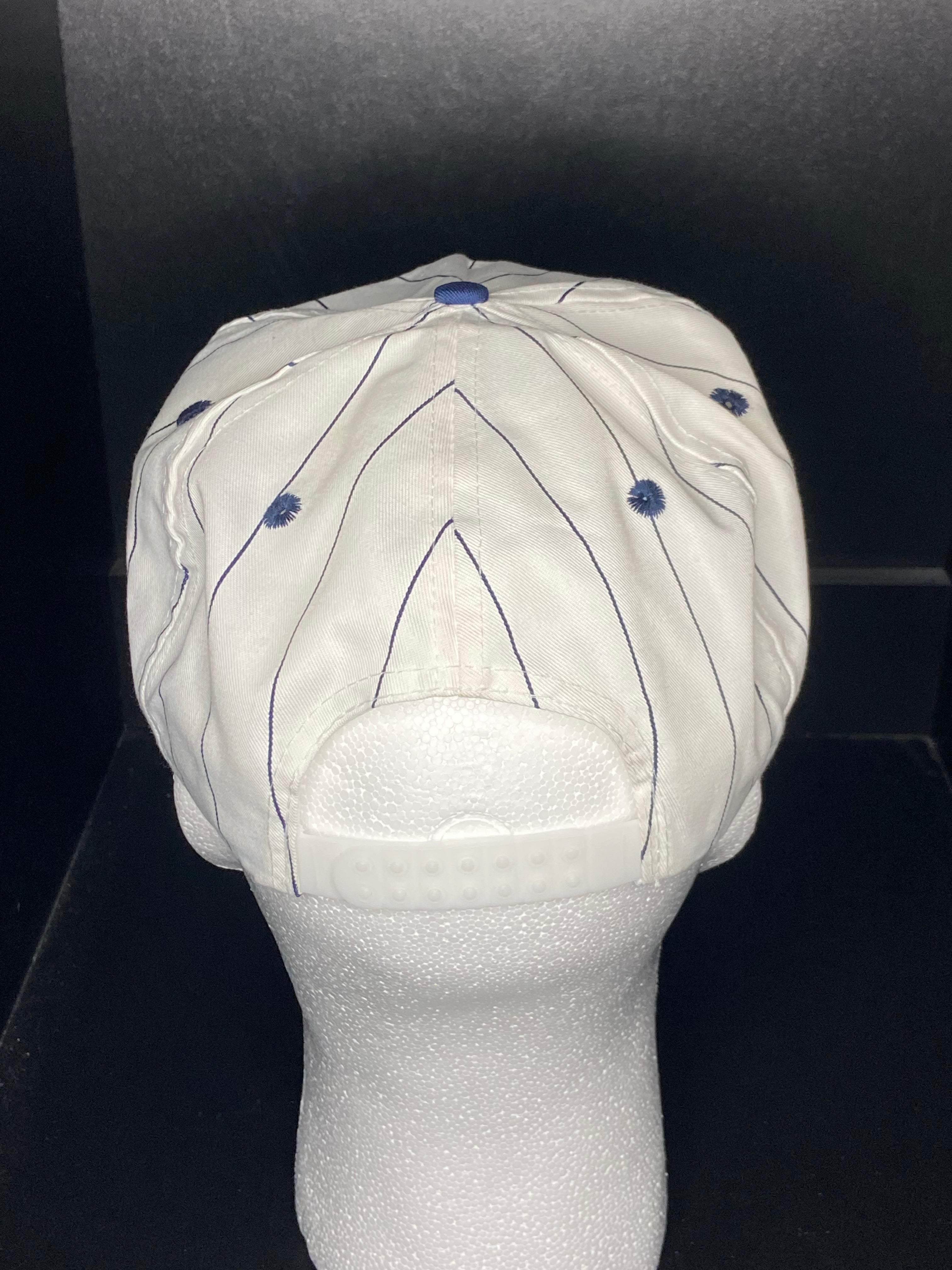 Vintage Komatsu Trucker Hat Embroidered Pinstripe Blue White Rope Snapback