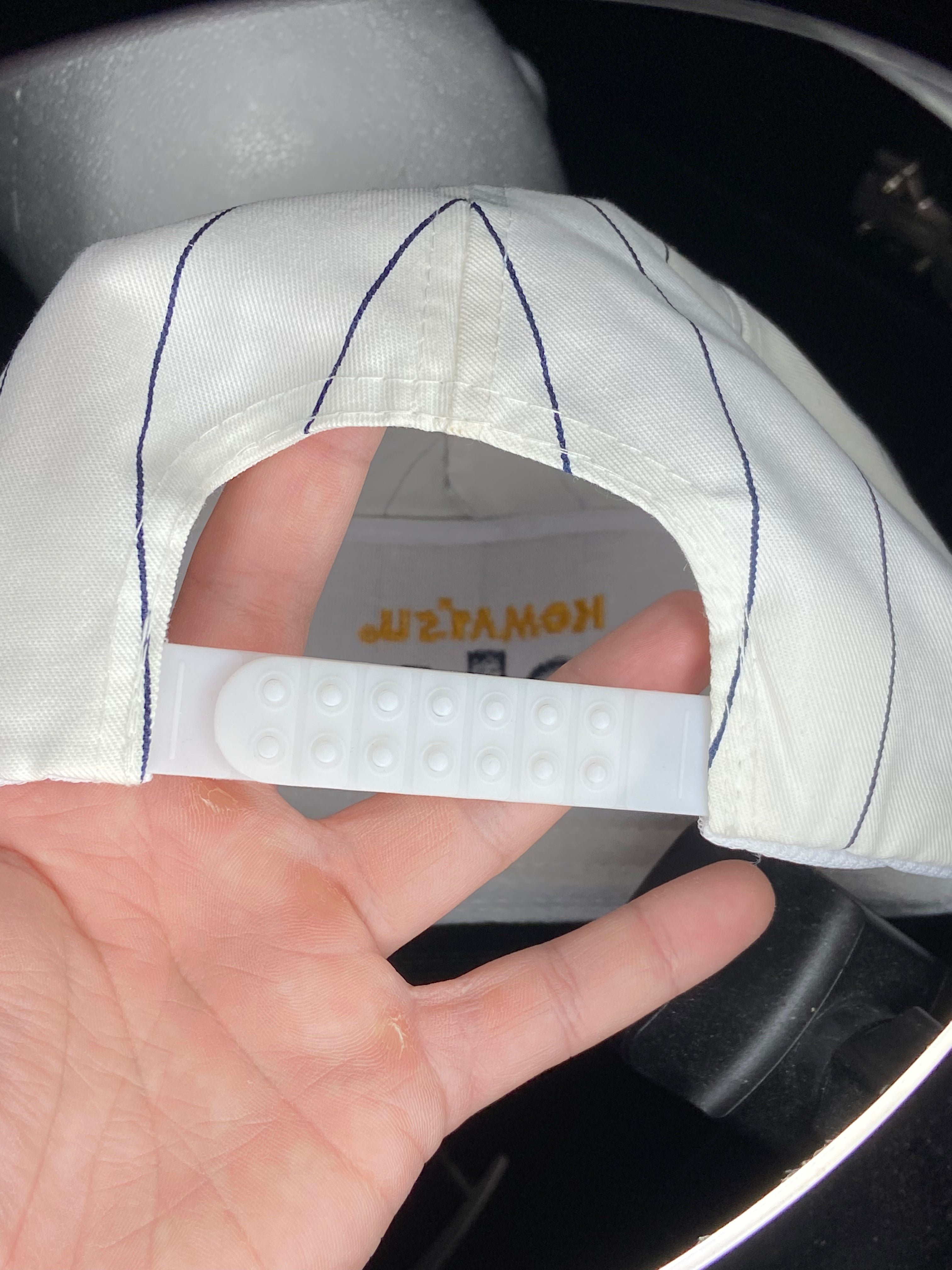 Vintage Komatsu Trucker Hat Embroidered Pinstripe Blue White Rope Snapback