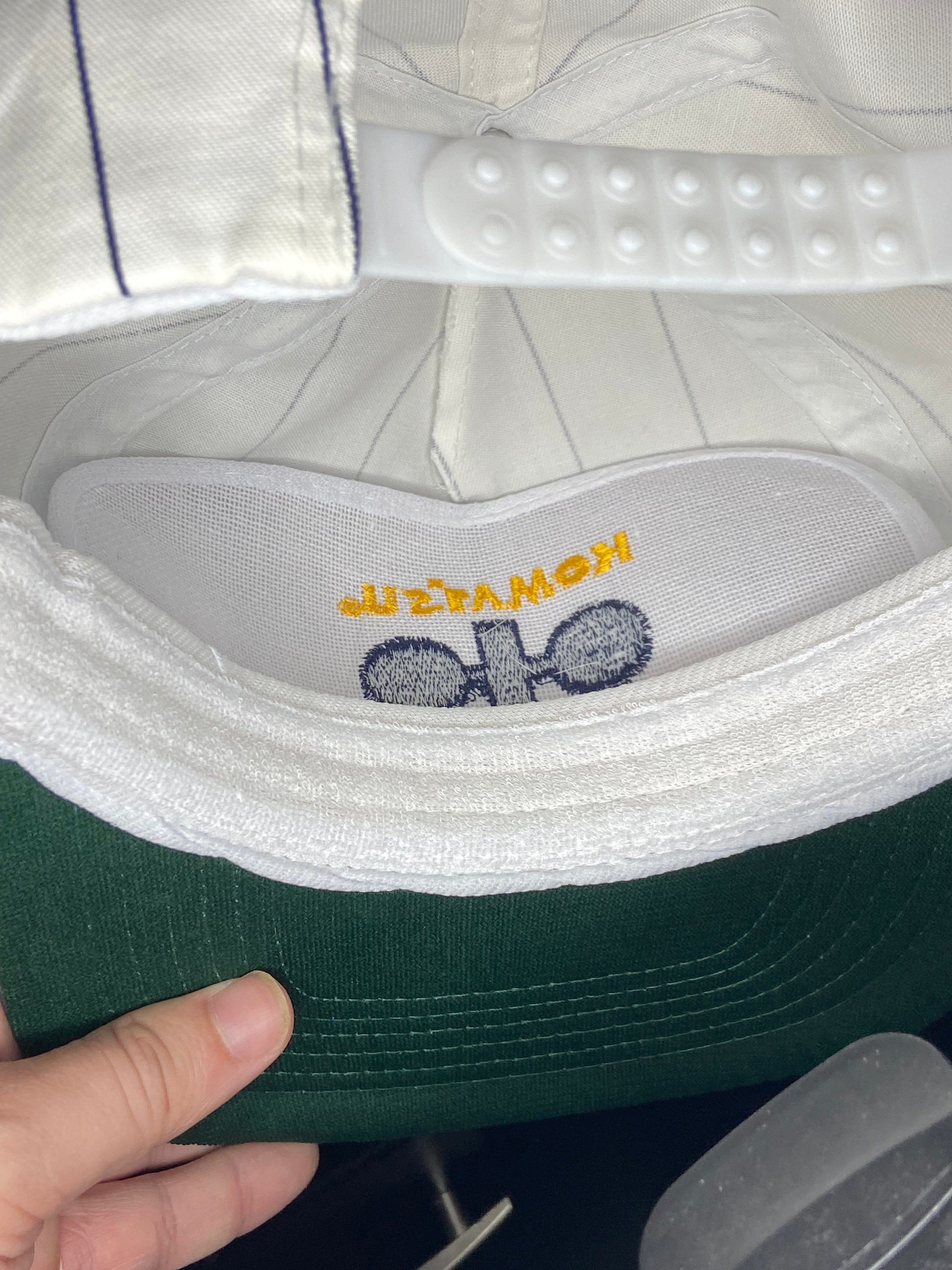 Vintage Komatsu Trucker Hat Embroidered Pinstripe Blue White Rope Snapback