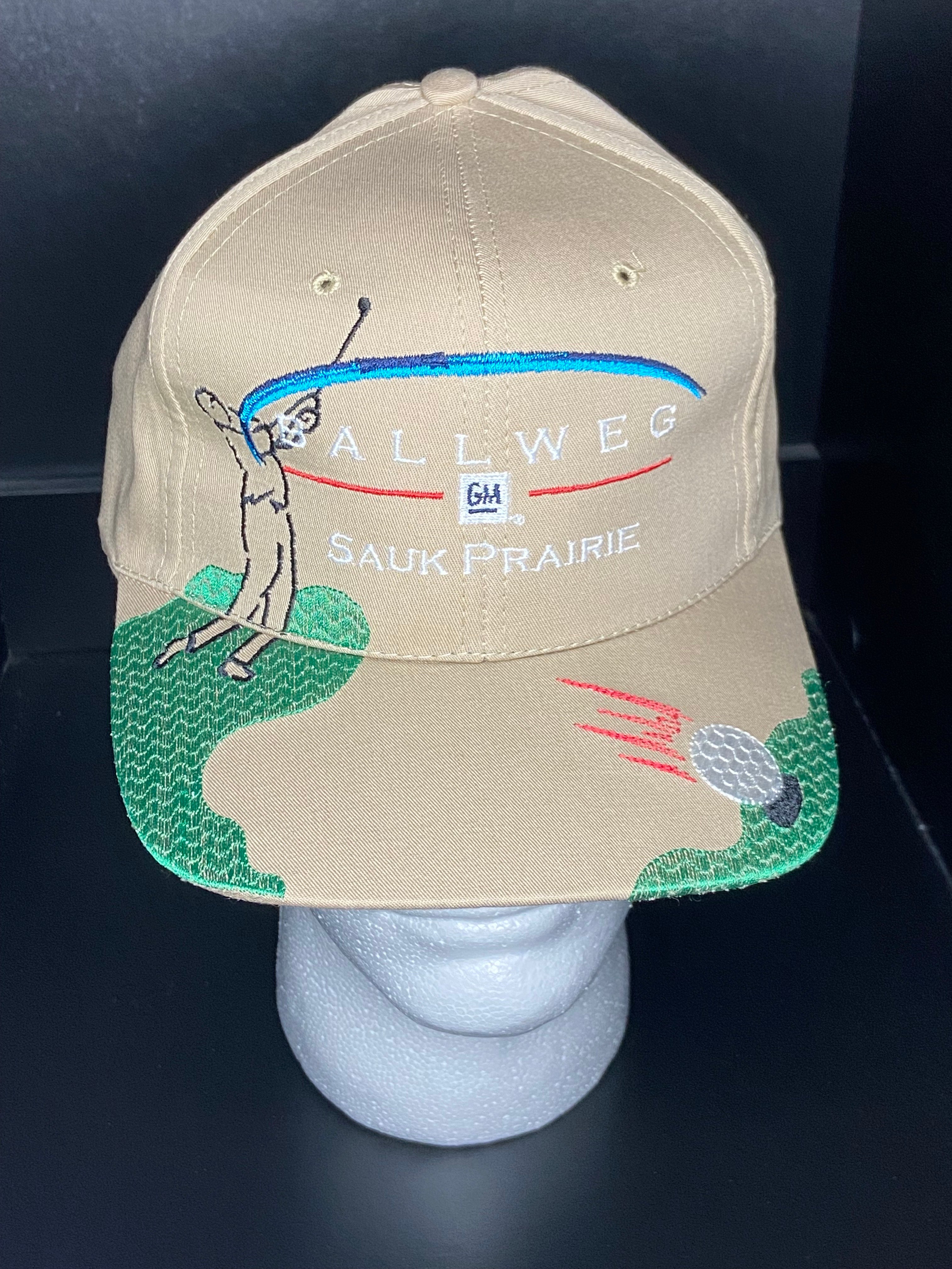Vintage Ballweg Sauk Prairie Country Club Golf Hat Embroidered Strapback Tan