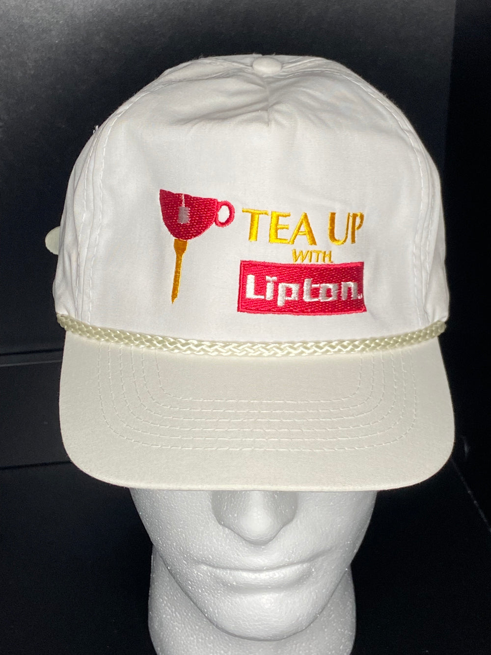 Vintage Lipton Tea Up Rope Hat White Leather Strap KC Golf Promo Strapback