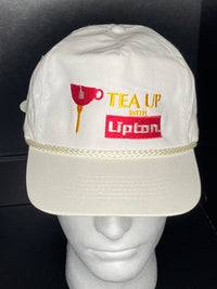 Vintage Lipton Tea Up Rope Hat White Leather Strap KC Golf Promo Strapback