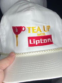 Vintage Lipton Tea Up Rope Hat White Leather Strap KC Golf Promo Strapback