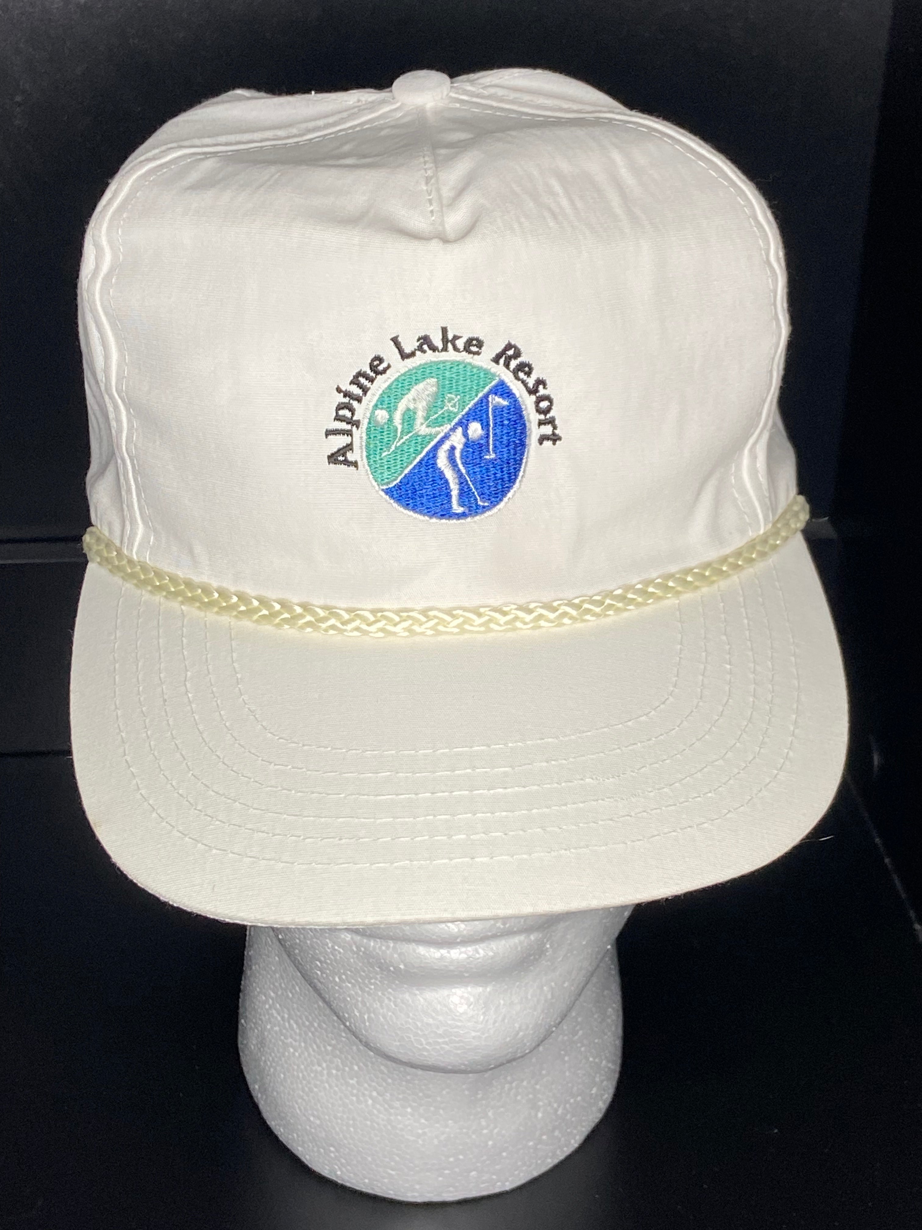 Vintage Alpine Lake Resort White Rope Snapback Hat Made in Taiwan Golf Cap
