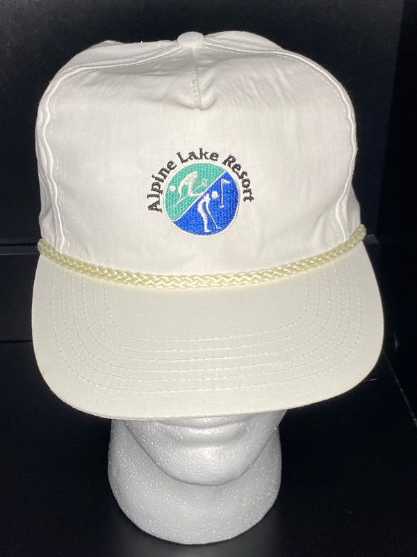 Vintage Alpine Lake Resort White Rope Snapback Hat Made in Taiwan Golf Cap