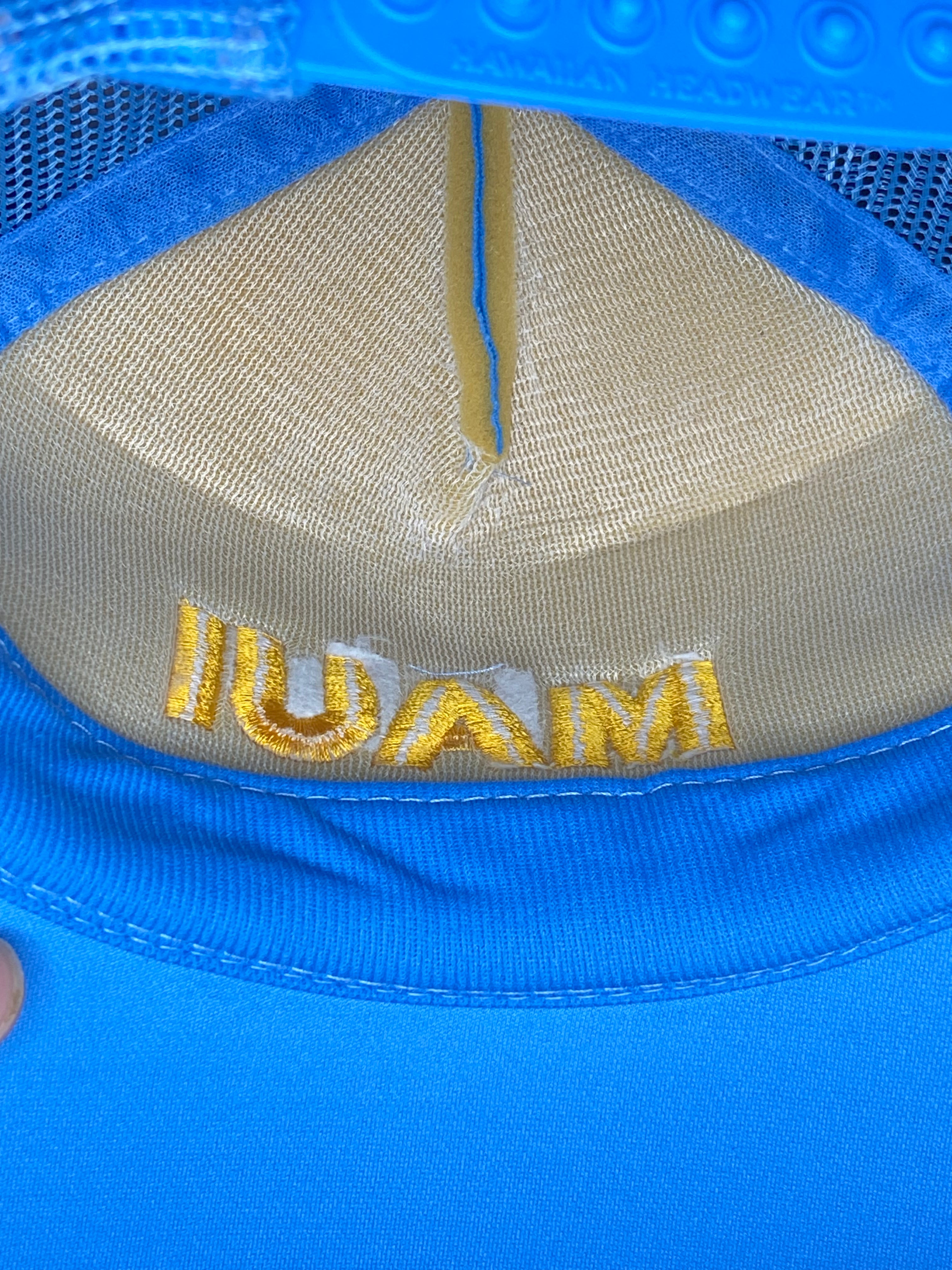 Vintage Maui Gold Leaf Trucker Hat Light Blue Rope Snapback Mesh Embroidered