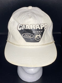 Vintage Charapp Dodge Ford Ram Promo Snapback Hat White Nylon Rope Design