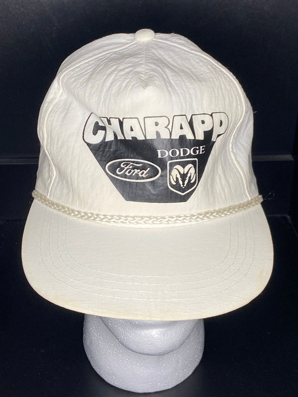 Vintage Charapp Dodge Ford Ram Promo Snapback Hat White Nylon Rope Design